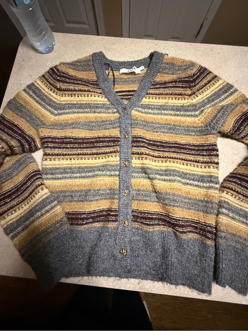 Astr the label womens Cardigan Sweater in Gray and Mustard size medium